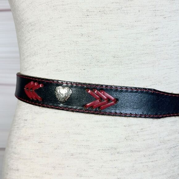 Vintage Dakota Leather Western Belt Nickel Studs Woven Black and Red  Women’s S - Picture 3 of 13